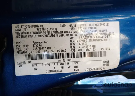 2018 Ford Focus Sel z USA, uszkodzony, nr VIN 1FADP3H2XJL310571